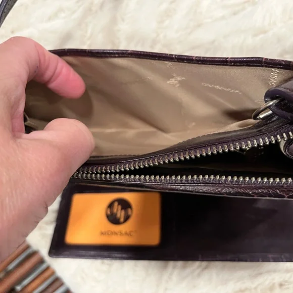 Monsac Deep Purple Croc Embossed Leather Small Crossbody Wallet Bag NWT - Picture 7 of 8